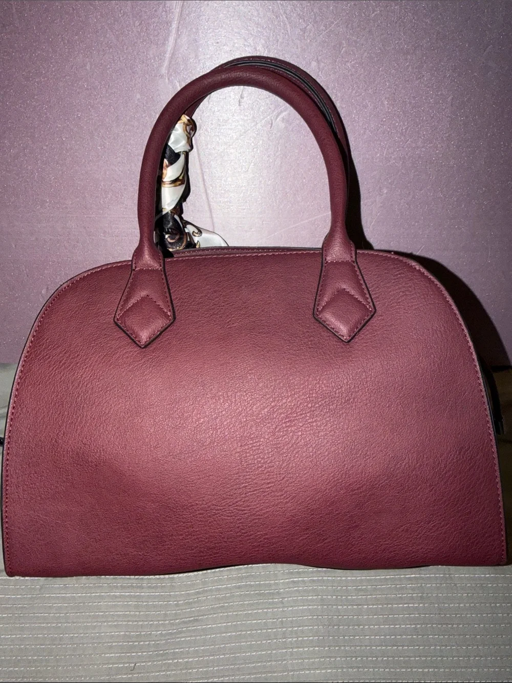 Like New ALDO Burgundy Kerrigan Dome Satchel Bag with Twilly Scarf